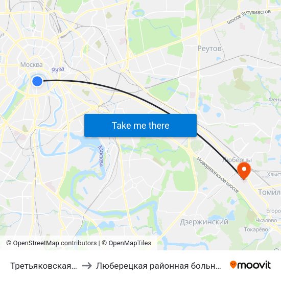 Третьяковская (Tretyakovskaya) to Люберецкая районная больница №2 Инфекционный корпус map