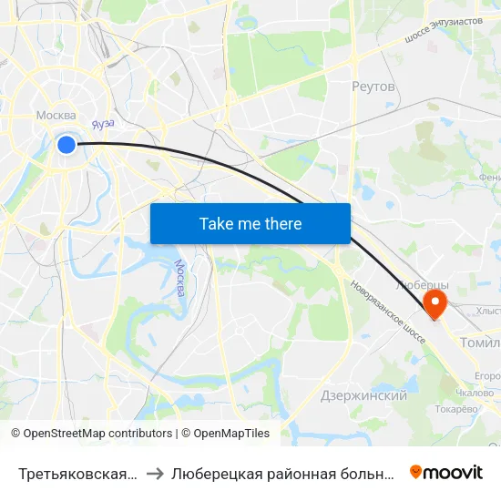 Третьяковская (Tretyakovskaya) to Люберецкая районная больница №2 Инфекционный корпус map