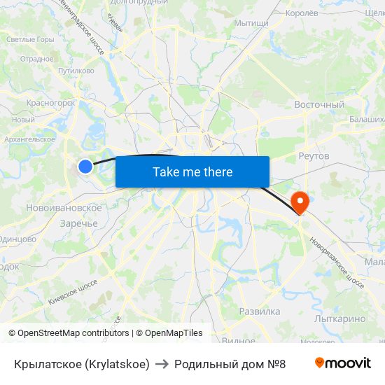 Крылатское (Krylatskoe) to Родильный дом №8 map