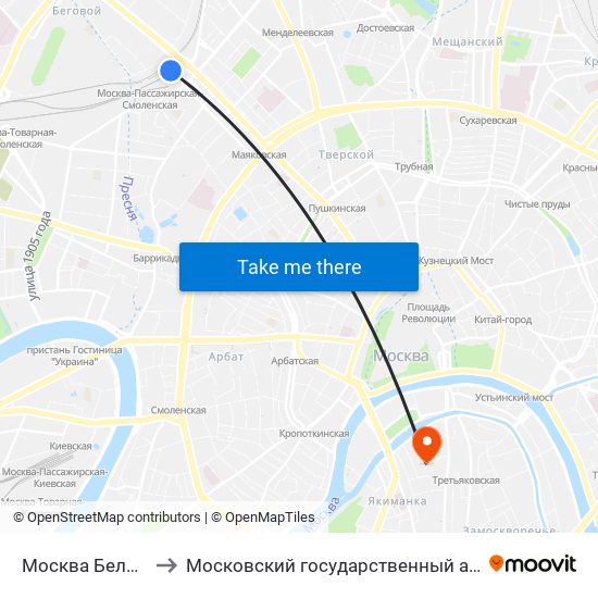 Москва Белорусская (Belorussky Station) to Московский государственный академический художественный институт имени В. И. Сурикова map