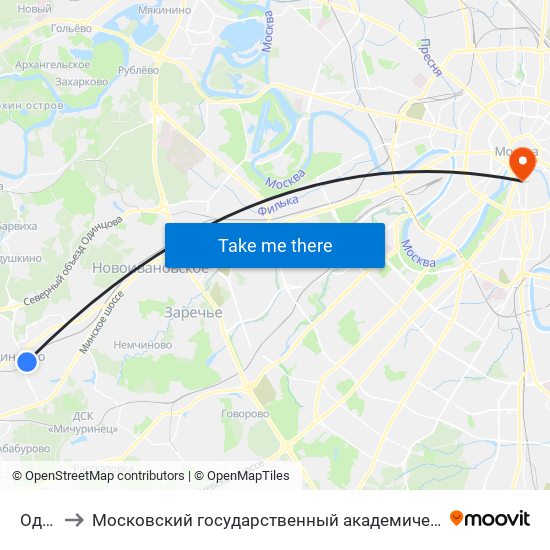 Одинцово to Московский государственный академический художественный институт имени В. И. Сурикова map