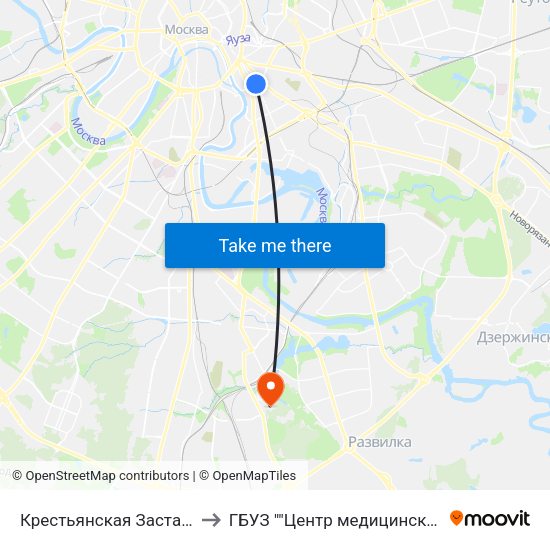 Крестьянская Застава (Krestyanskaya Zastava) to ГБУЗ ""Центр медицинской исоциальной реабилитации"" map