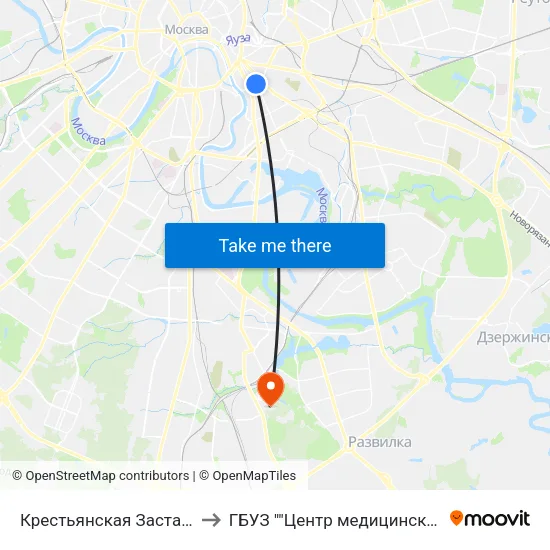 Крестьянская Застава (Krestyanskaya Zastava) to ГБУЗ ""Центр медицинской исоциальной реабилитации"" map