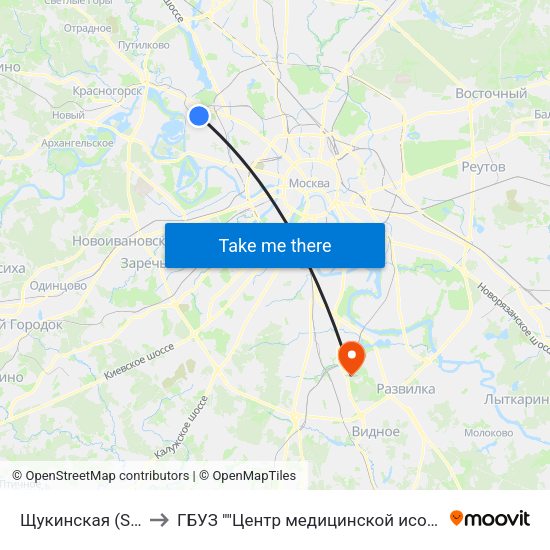 Щукинская (Schukinskaya) to ГБУЗ ""Центр медицинской исоциальной реабилитации"" map