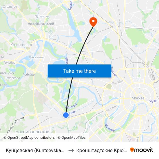 Кунцевская (Kuntsevskaya) to Кронштадтские Крюки map