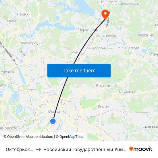Октябрьская (Oktyabrskaya) to Российский Государственный Университет Туризма и Сервиса Колледж г. Пушкино map