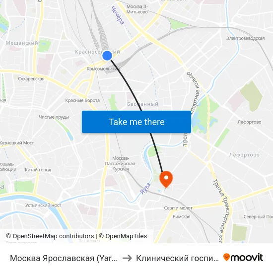 Москва Ярославская (Yaroslavsky Station) to Клинический госпиталь на Яузе map