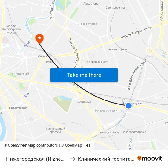 Нижегородская (Nizhegorodskaya) to Клинический госпиталь на Яузе map