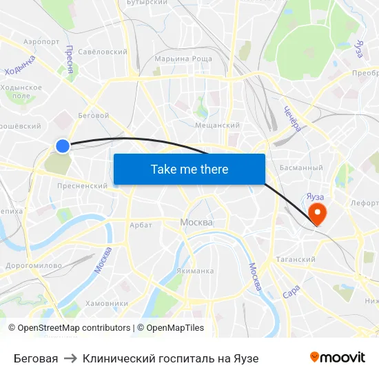 Беговая to Клинический госпиталь на Яузе map