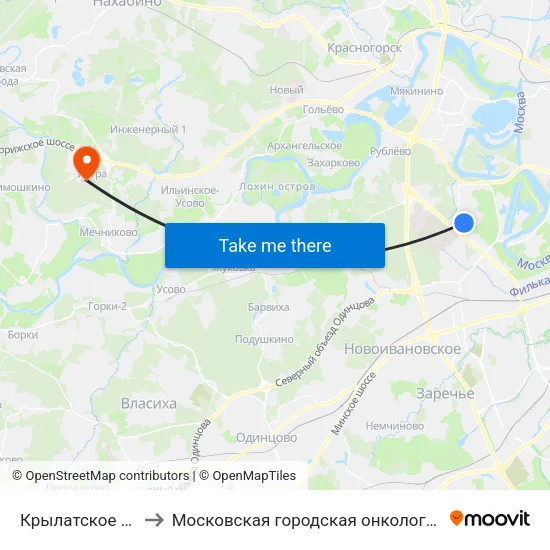 Крылатское (Krylatskoe) to Московская городская онкологическая больница № 62 map