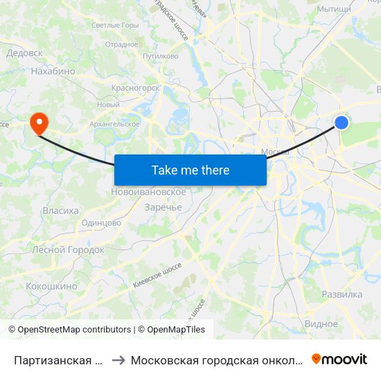 Партизанская (Partizanskaya) to Московская городская онкологическая больница № 62 map