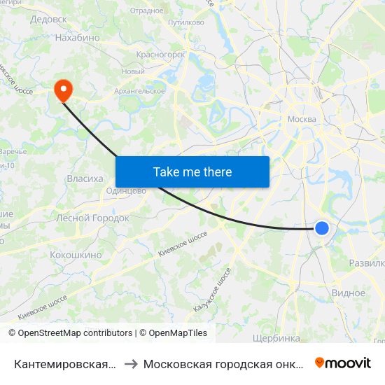 Кантемировская (Kantemirovskaya) to Московская городская онкологическая больница № 62 map