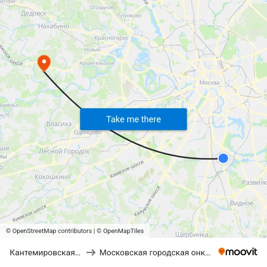 Кантемировская (Kantemirovskaya) to Московская городская онкологическая больница № 62 map