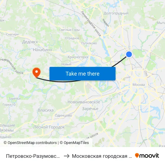 Петровско-Разумовская (Petrovsko-Razumovskaya) to Московская городская онкологическая больница № 62 map