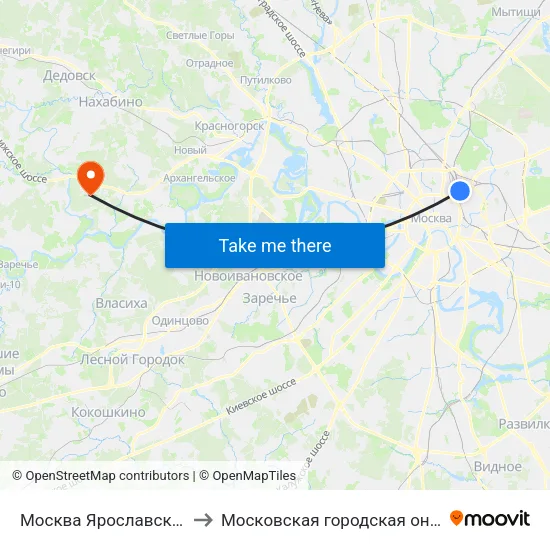 Москва Ярославская (Yaroslavsky Station) to Московская городская онкологическая больница № 62 map