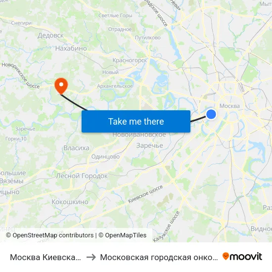 Москва Киевская (Kievsky Station) to Московская городская онкологическая больница № 62 map