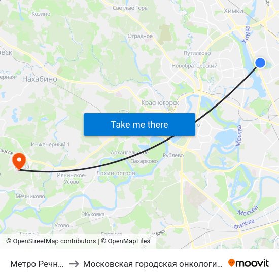 Метро Речной вокзал to Московская городская онкологическая больница № 62 map