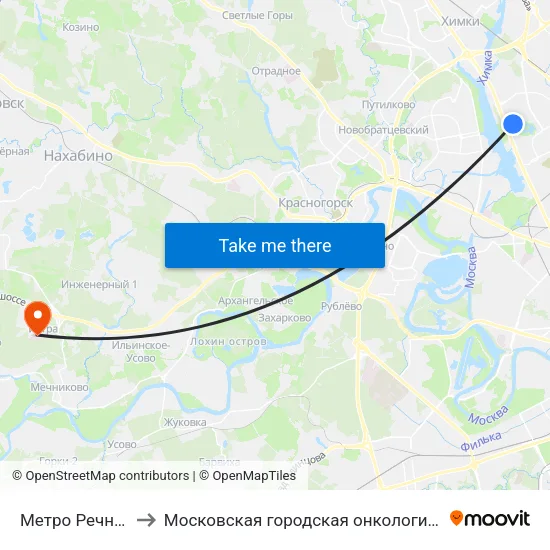 Метро Речной вокзал to Московская городская онкологическая больница № 62 map