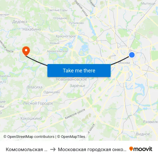 Комсомольская (Komsomolskaya) to Московская городская онкологическая больница № 62 map