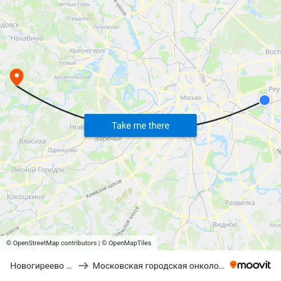 Новогиреево (Novogireevo) to Московская городская онкологическая больница № 62 map