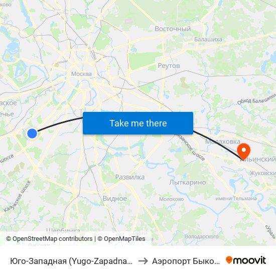 Юго-Западная (Yugo-Zapadnaya) to Аэропорт Быково map
