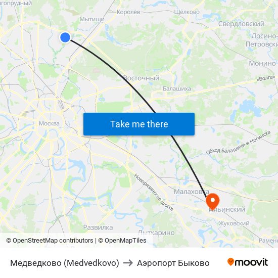 Медведково (Medvedkovo) to Аэропорт Быково map