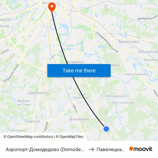 Аэропорт-Домодедово (Domodedovo Airport, Aeropuerto Domodedovo) to Павелецкая (Paveletskaya) map