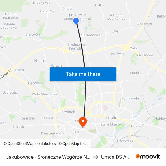Jakubowice - Słoneczne Wzgórze NŻ 02 to Umcs DS Amor map