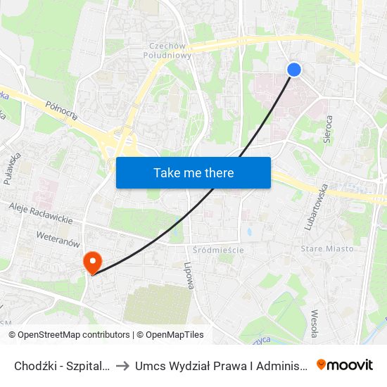 Chodźki - Szpital 01 to Umcs Wydział Prawa I Administracji map