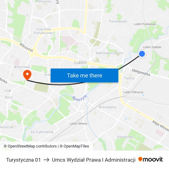 Turystyczna 01 to Umcs Wydział Prawa I Administracji map