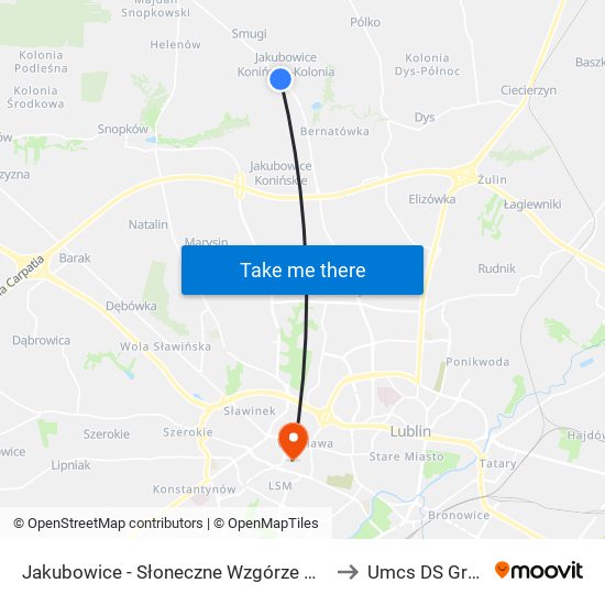 Jakubowice - Słoneczne Wzgórze NŻ 02 to Umcs DS Grześ map