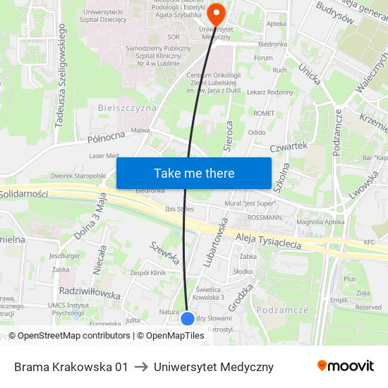 Brama Krakowska 01 to Uniwersytet Medyczny map