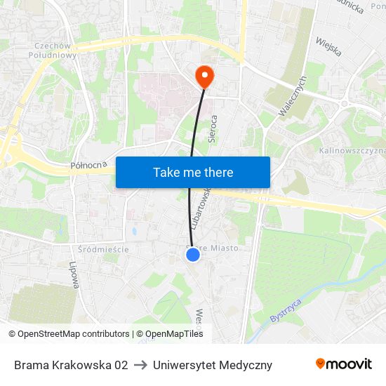 Brama Krakowska 02 to Uniwersytet Medyczny map