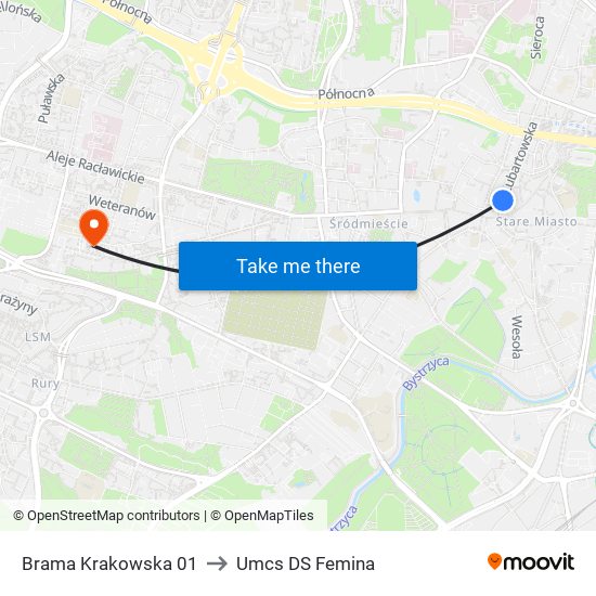Brama Krakowska 01 to Umcs DS Femina map