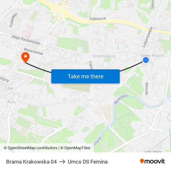 Brama Krakowska 04 to Umcs DS Femina map