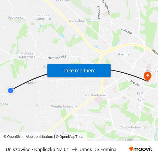 Uniszowice - Kapliczka NŻ 01 to Umcs DS Femina map