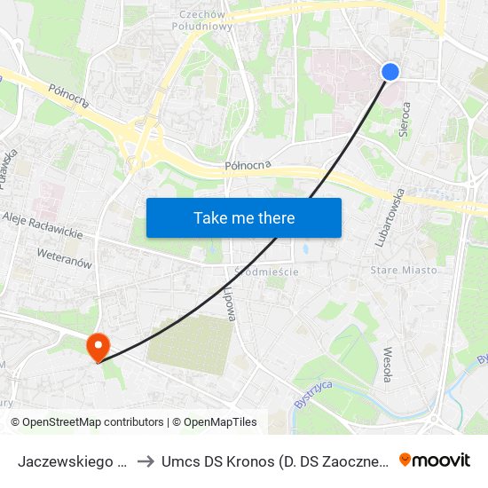 Jaczewskiego 01 to Umcs DS Kronos (D. DS Zaocznego) map