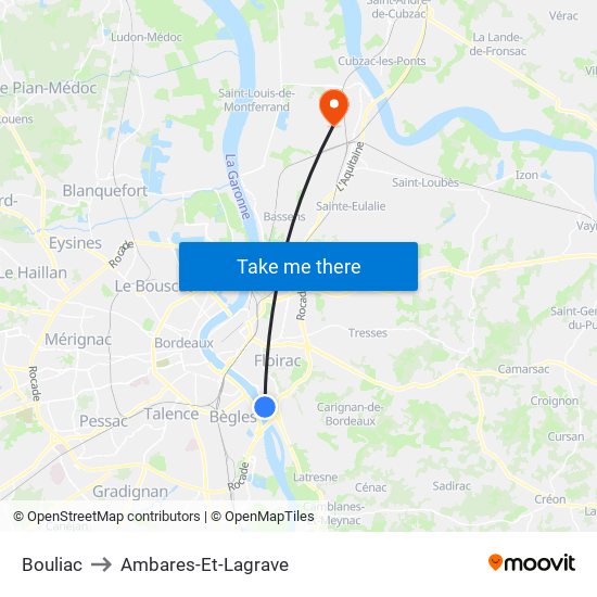 Bouliac to Ambares-Et-Lagrave map