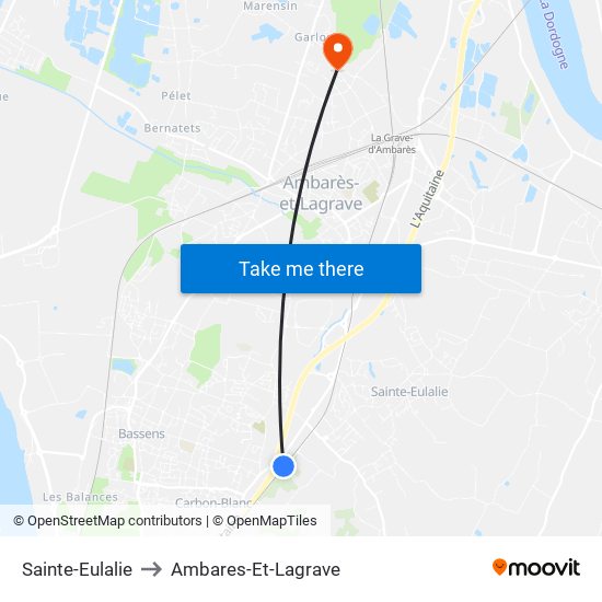 Sainte-Eulalie to Ambares-Et-Lagrave map