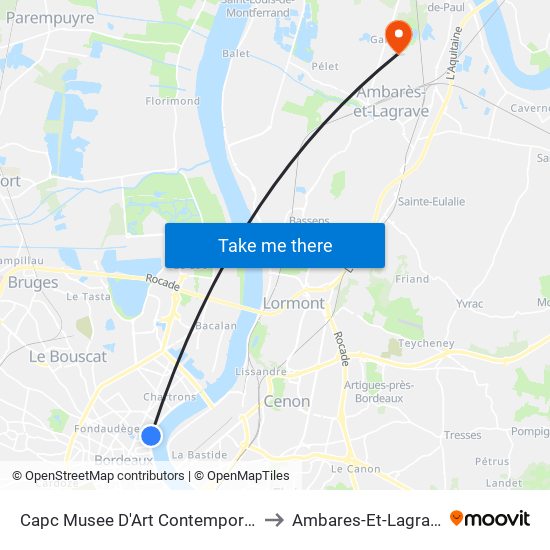 Capc Musee D'Art Contemporain to Ambares-Et-Lagrave map