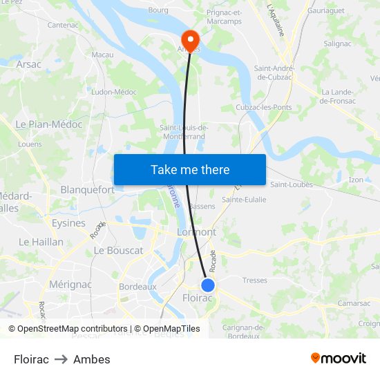 Floirac to Ambes map