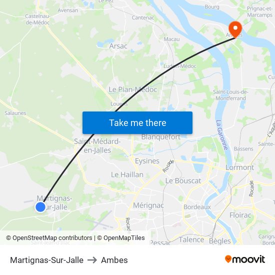 Martignas-Sur-Jalle to Ambes map