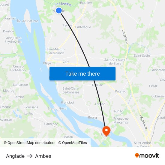 Anglade to Ambes map