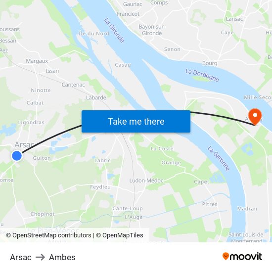 Arsac to Ambes map