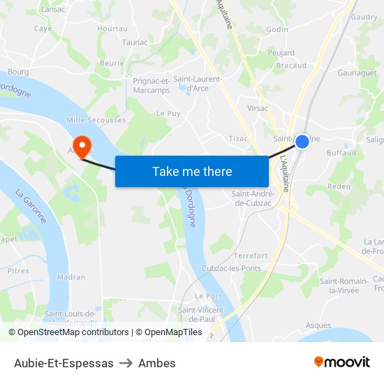 Aubie-Et-Espessas to Ambes map