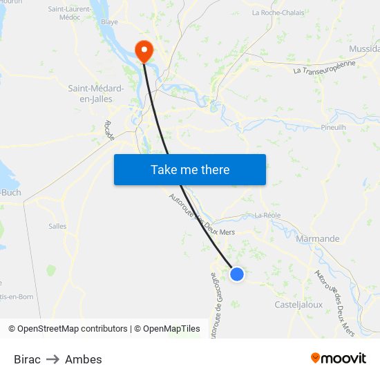 Birac to Ambes map