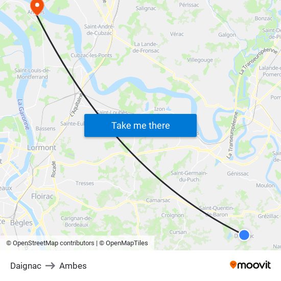 Daignac to Ambes map