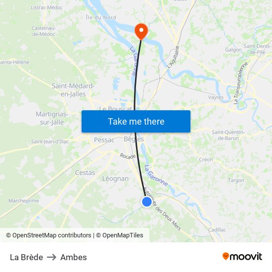 La Brède to Ambes map