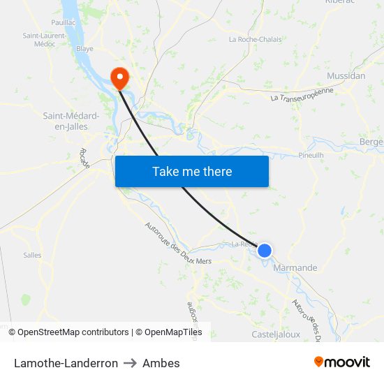 Lamothe-Landerron to Ambes map