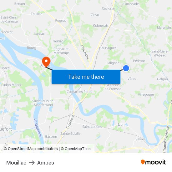 Mouillac to Ambes map